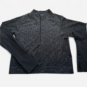 Lululemon Rest Less Cropped Half Zip Shirt in Herringbone Fade Black White